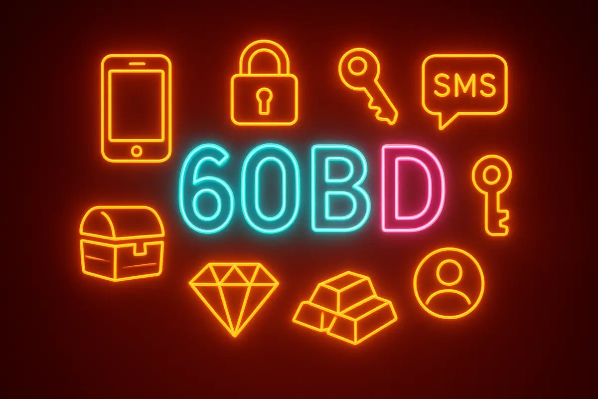60BD (BD 60BD Games) login screen on an Android phone phone number, password and OTP fields